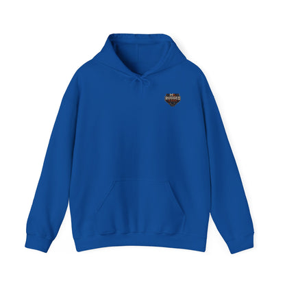 Minimal Heart Patch Hoodie — Small Vintage Shield Chest Graphic