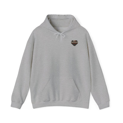 Minimal Heart Patch Hoodie — Small Vintage Shield Chest Graphic