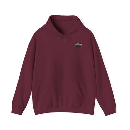 Minimal Heart Patch Hoodie — Small Vintage Shield Chest Graphic